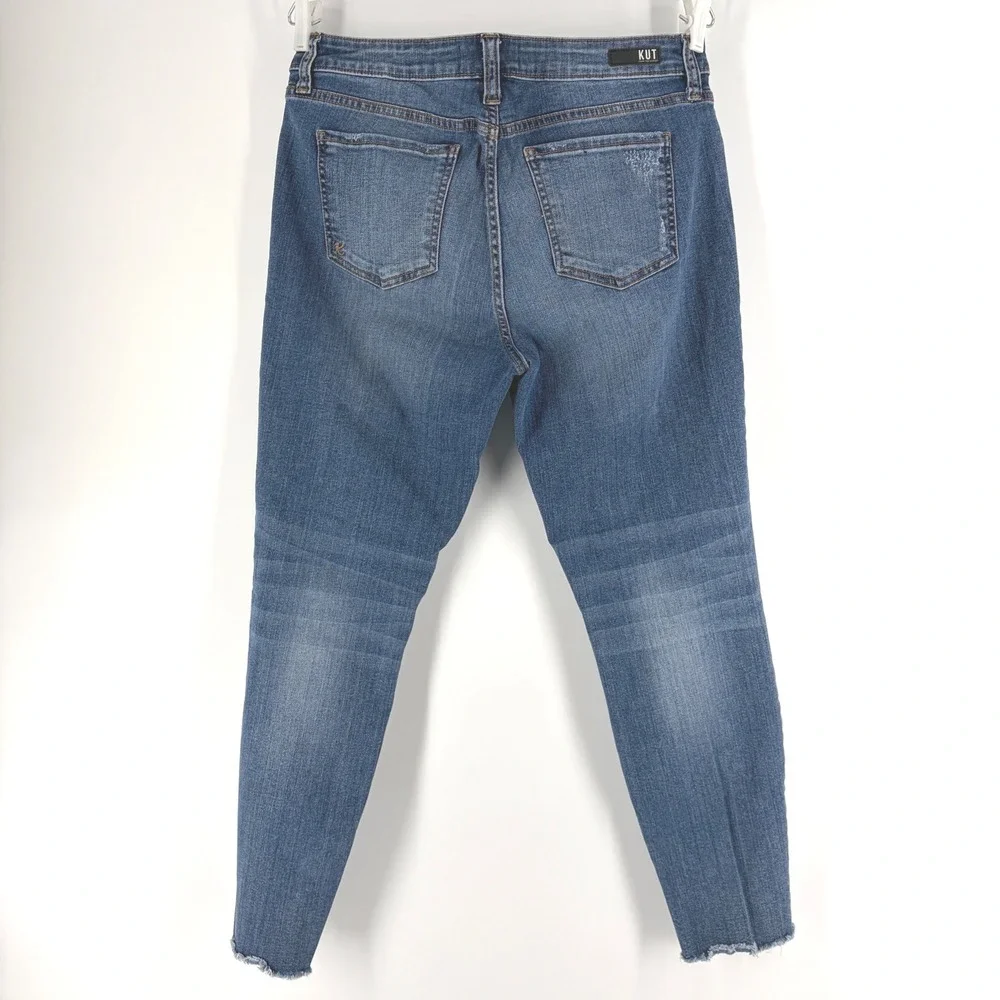 KUT from the Kloth Jeans Size 14 Connie Ankle Skinny Blue Distressed Raw Hem